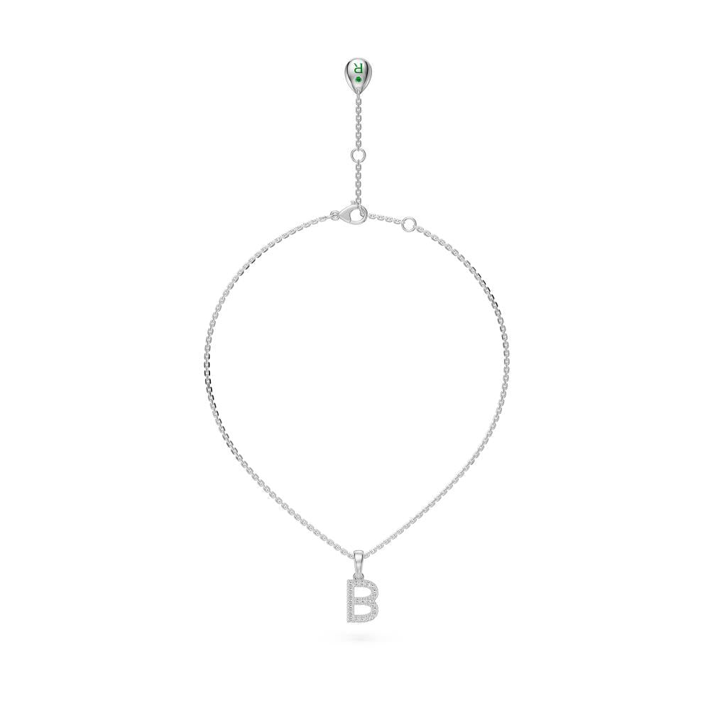 White Gold Mini Pendant Necklace with Diamonds, letter B R39291224P