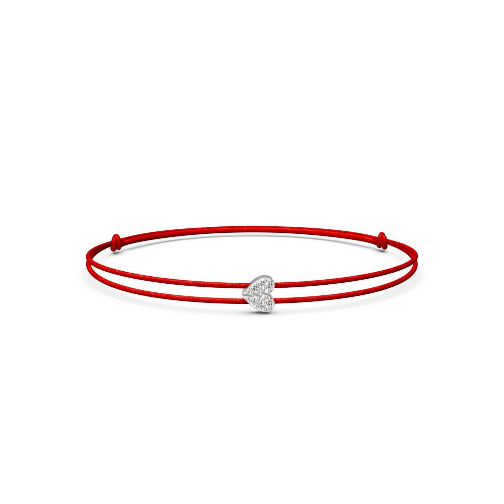String Bracelet with Diamond in White Gold "Mini Half Heart" R07700924