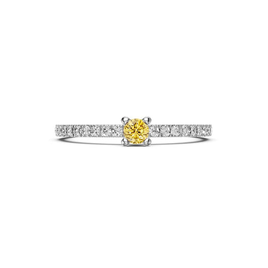 Diamond Ring with Yellow Sapphire in White Gold R03140325
