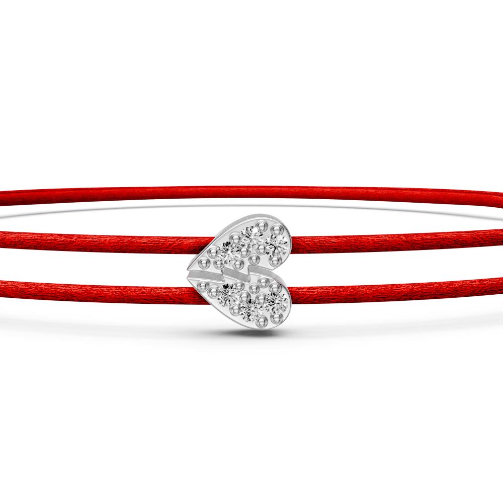 String Bracelet with Diamond in White Gold "Mini Half Heart" R07700924