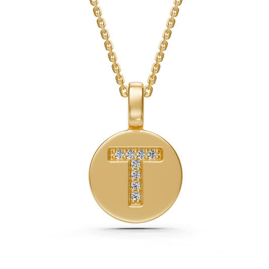 Diamond Letter T Pendant in Yellow Gold JFA19813
