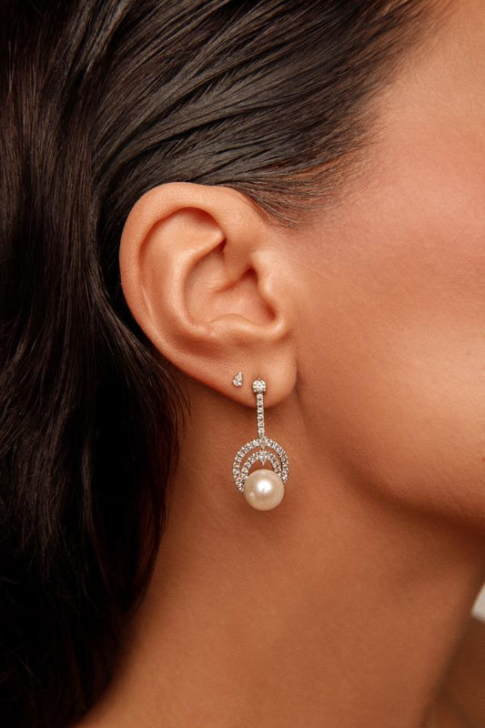 Diamond Earrings with Pearls in White Gold JFA17141