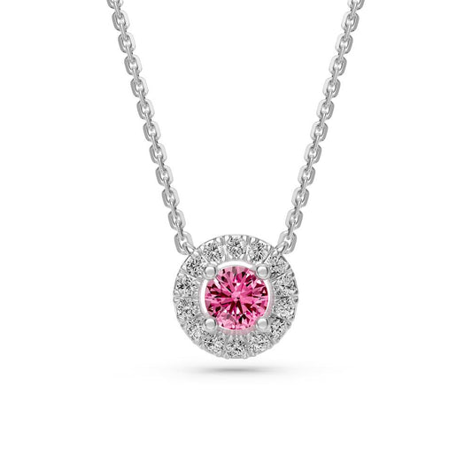 Pink Sapphires and Diamond Halo Necklace R35681224