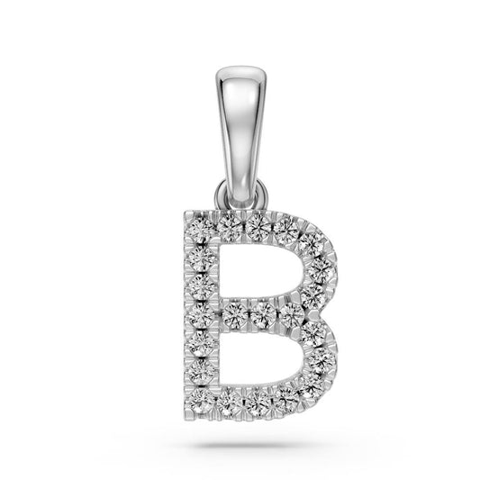 White Gold Mini Pendant Necklace with Diamonds, letter B R39291224P