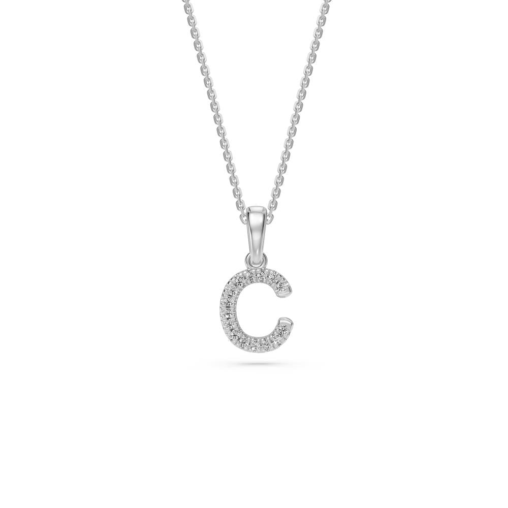 White Gold Mini Pendant Necklace with Diamonds, letter C JFA198988