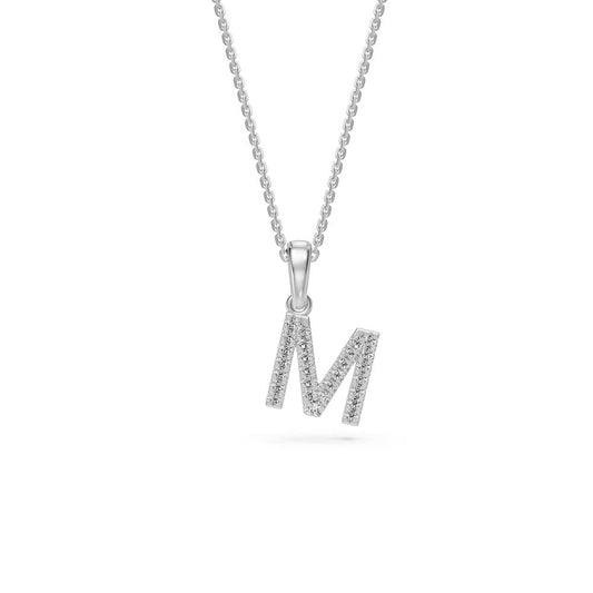 White Gold Mini Pendant Necklace with Diamonds, letter M