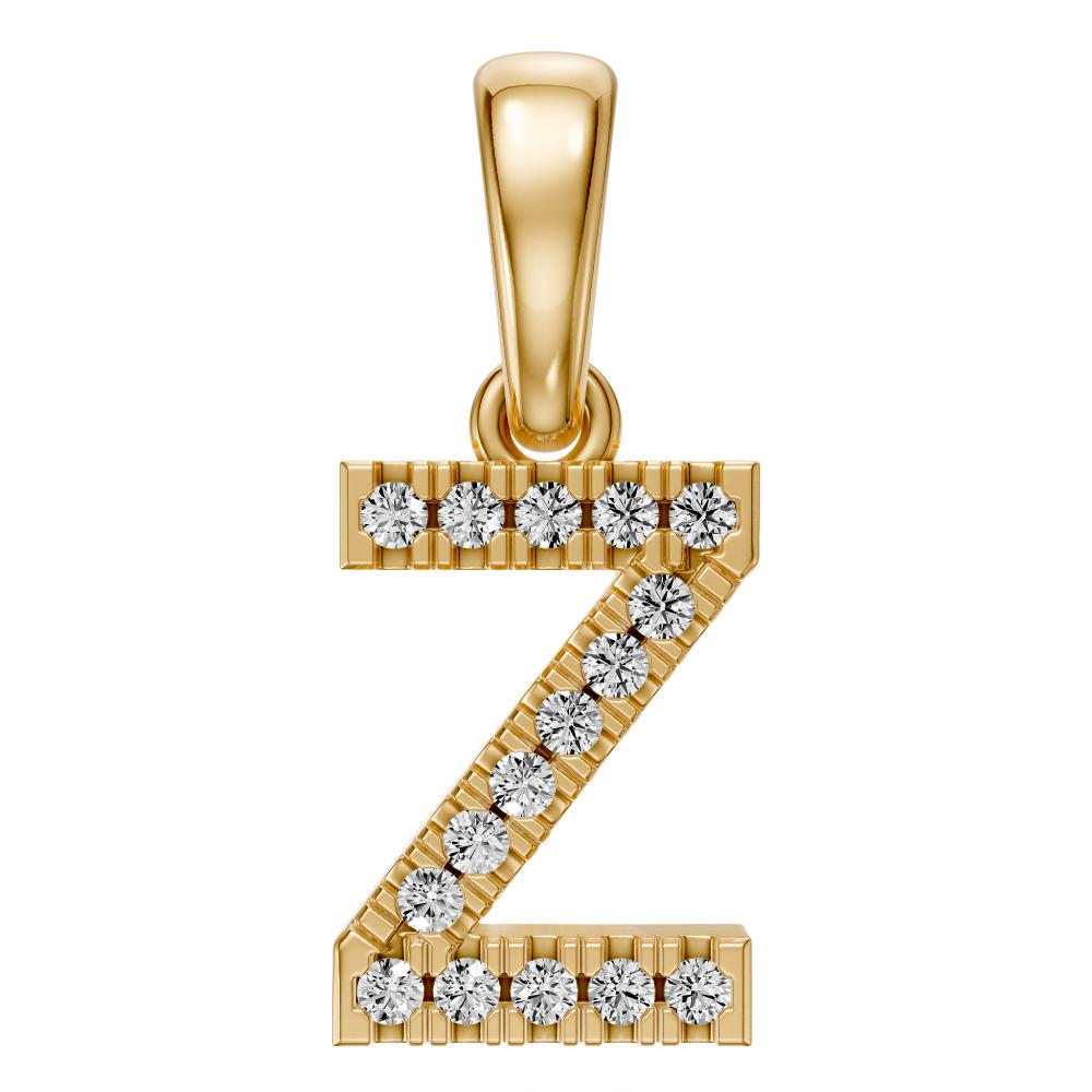 Yellow Gold Mini Pendant Necklace with Diamonds, letter Z JFA199030