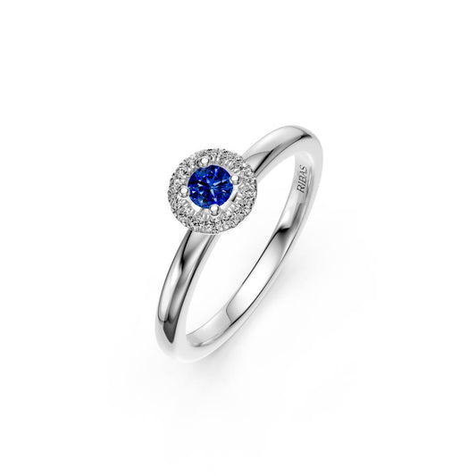 Sapphire Band Ring with Diamonds in White Gold R08410924
