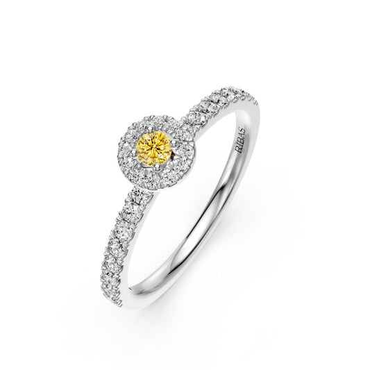 Diamond Ring with Yellow Sapphire in White Gold R03240325
