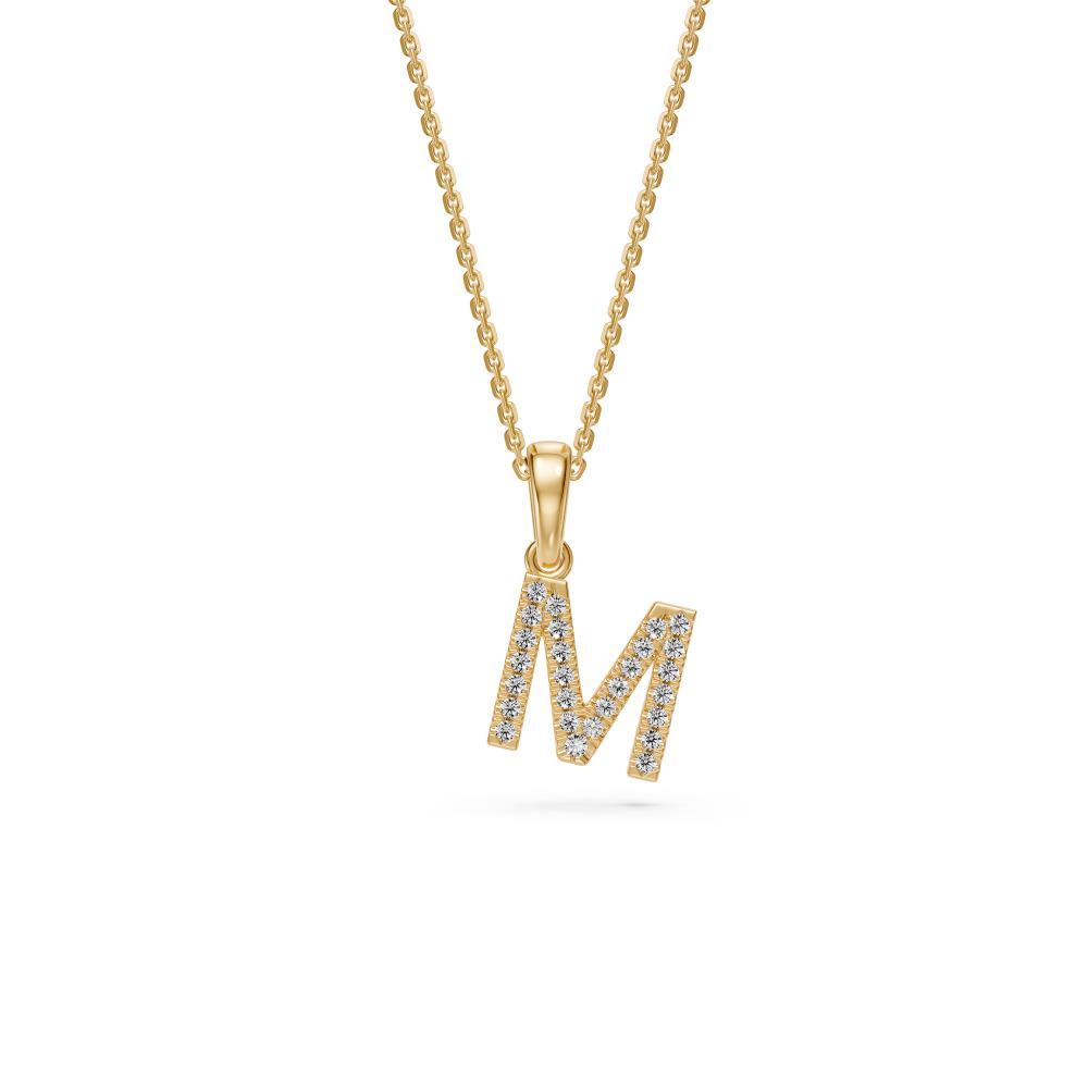 Yellow Gold Mini Pendant Necklace with Diamonds, letter M