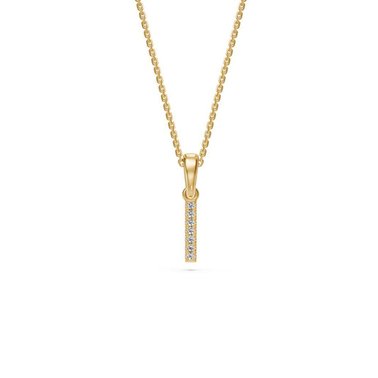 Yellow Gold Mini Pendant Necklace with Diamonds, letter I JFA199022