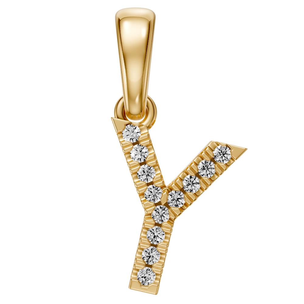 Yellow Gold Mini Pendant Necklace with Diamonds, letter Y JFA199027