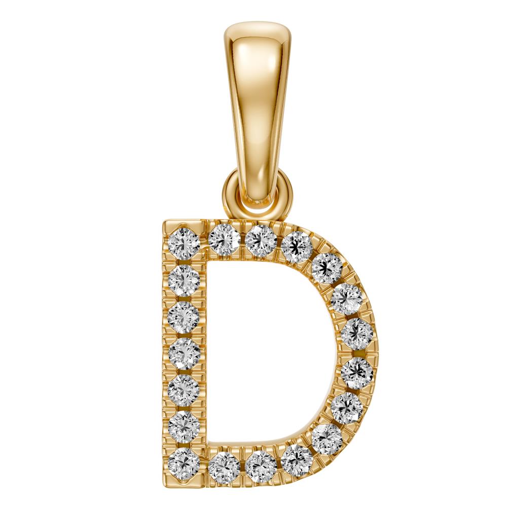 Yellow Gold Mini Pendant Necklace with Diamonds, letter D JFA201791