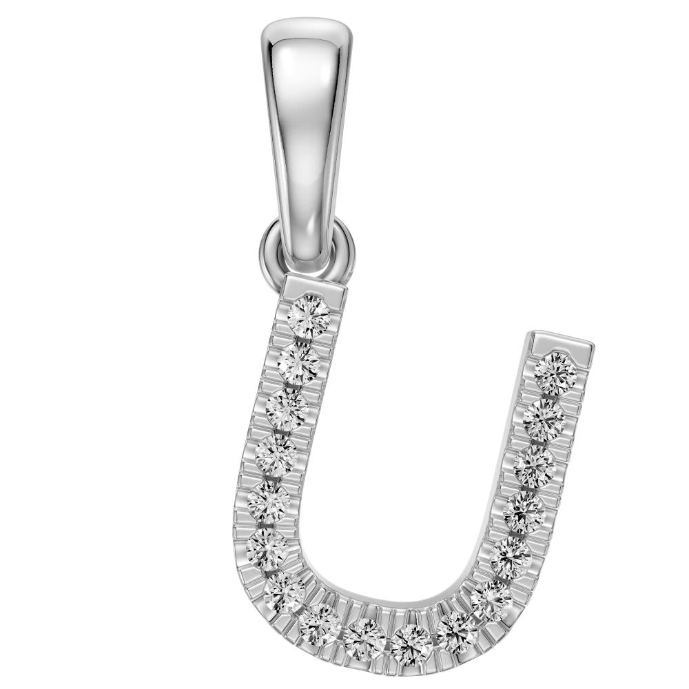 White Gold Mini Pendant Necklace with Diamonds, letter U JFA198989