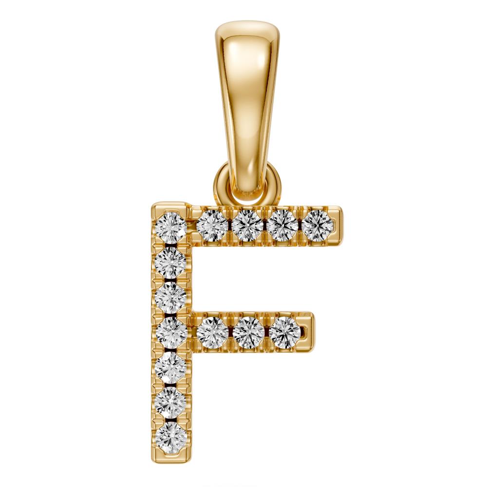 Yellow Gold Mini Pendant Necklace with Diamonds, letter F JFA199020