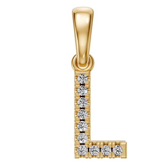 Yellow Gold Mini Pendant Necklace with Diamonds, letter L JFA199025