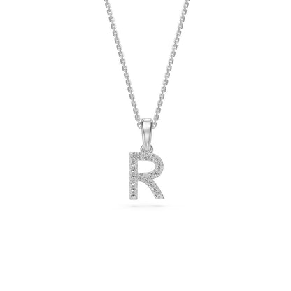 White Gold Mini Pendant Necklace with Diamonds, letter R JFA201727