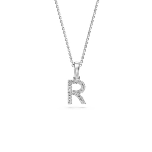 White Gold Mini Pendant Necklace with Diamonds, letter R JFA201727