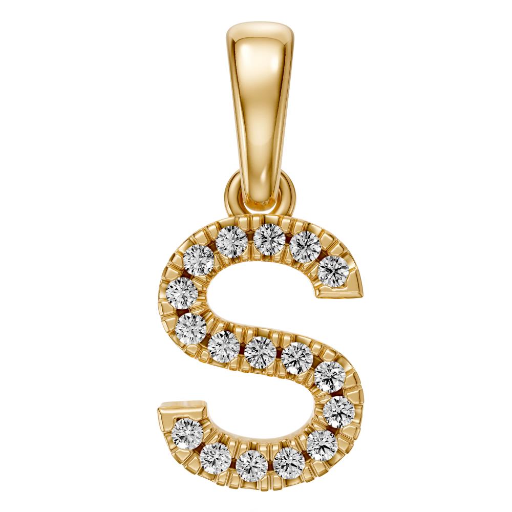 Yellow Gold Mini Pendant Necklace with Diamonds, letter S JFA199019