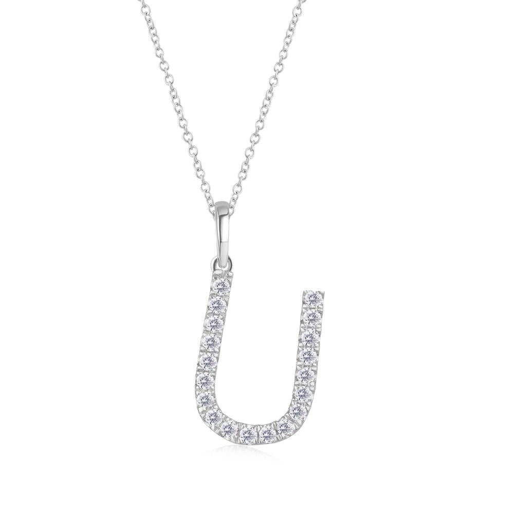 Diamond Letter U Pendant in White Gold JFA19719