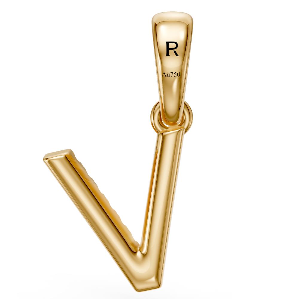 Yellow Gold Mini Pendant Necklace with Diamonds, letter V JFA203547