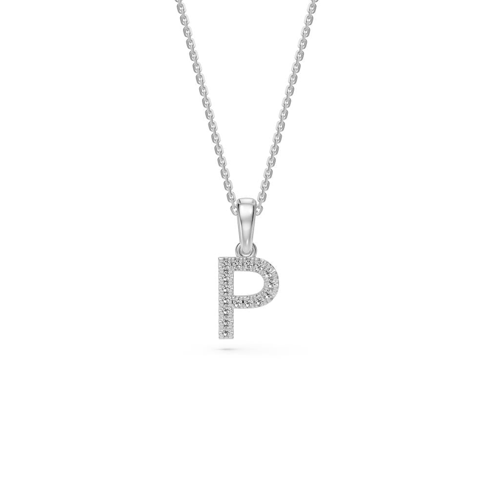 White Gold Mini Pendant Necklace with Diamonds, letter P