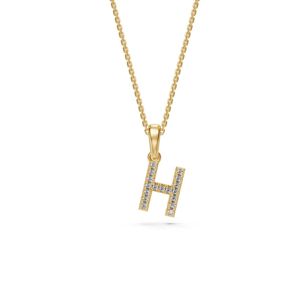 Yellow Gold Mini Pendant Necklace with Diamonds, letter H JFA199026