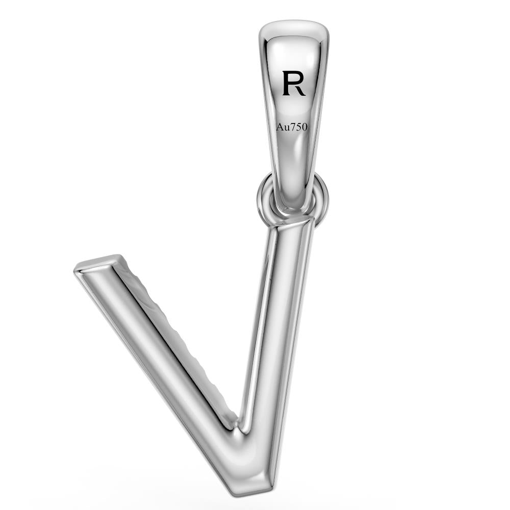 White Gold Mini Pendant Necklace with Diamonds, letter V JFA203420