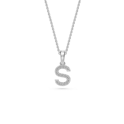 White Gold Mini Pendant Necklace with Diamonds, letter S JFA201737