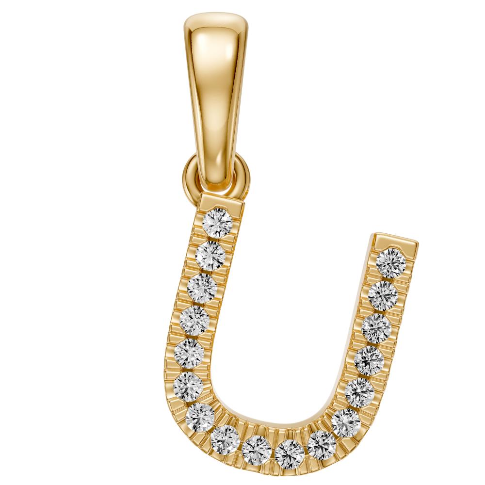 Yellow Gold Mini Pendant Necklace with Diamonds, letter U JFA199029