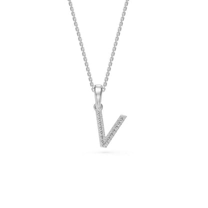 White Gold Mini Pendant Necklace with Diamonds, letter V JFA203420