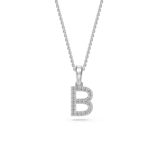 White Gold Mini Pendant Necklace with Diamonds, letter B R39291224P