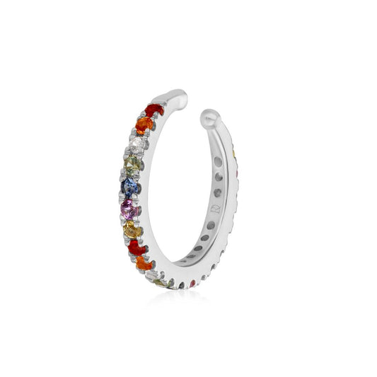 Multicolor Sapphires Cuff Earring in White Gold JFA12475