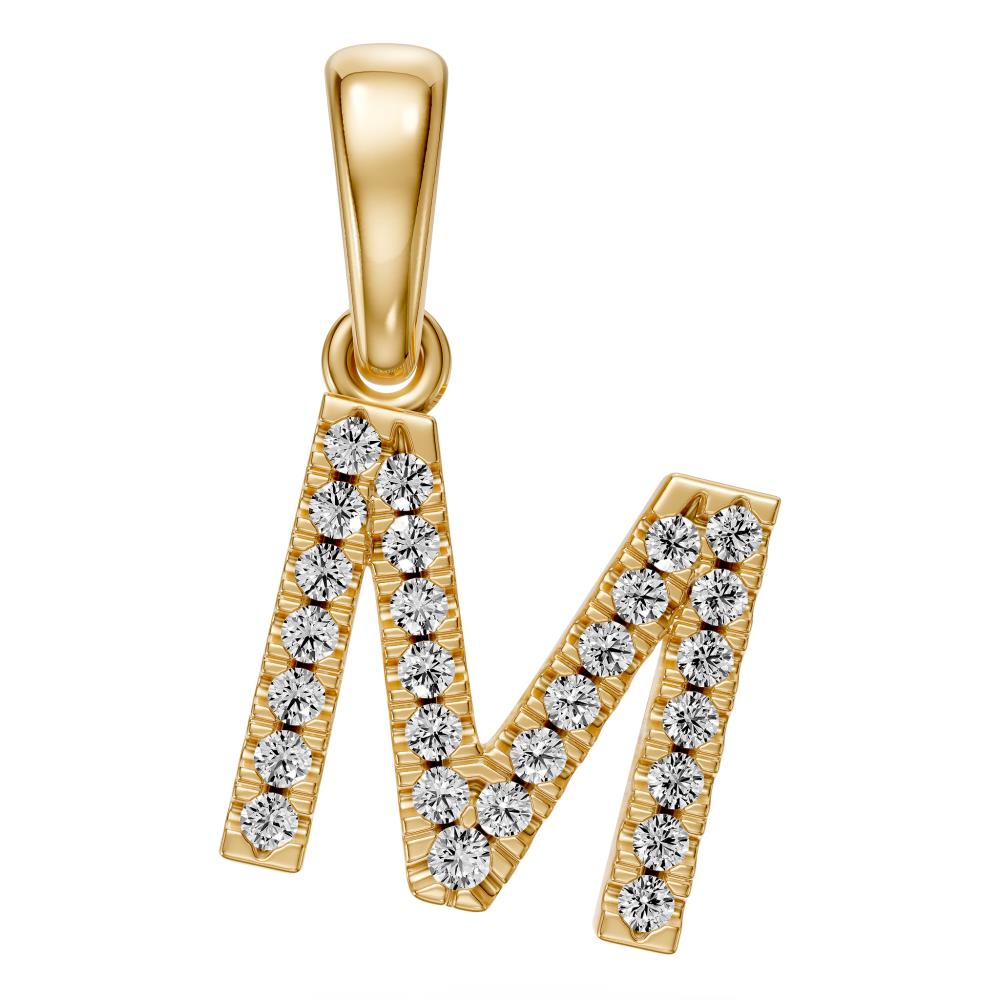 Yellow Gold Mini Pendant Necklace with Diamonds, letter M