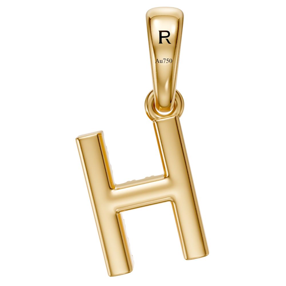 Yellow Gold Mini Pendant Necklace with Diamonds, letter H JFA199026