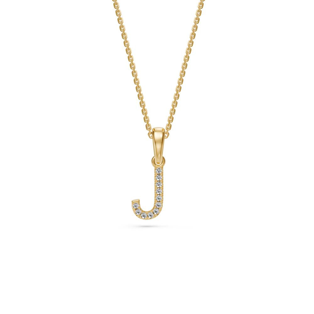 Yellow Gold Mini Pendant Necklace with Diamonds, letter J JFA199032