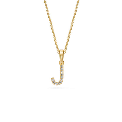 Yellow Gold Mini Pendant Necklace with Diamonds, letter J JFA199032