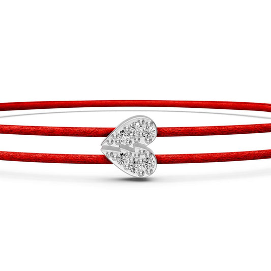 String Bracelet with Diamond in White Gold "Mini Half Heart" R07700924