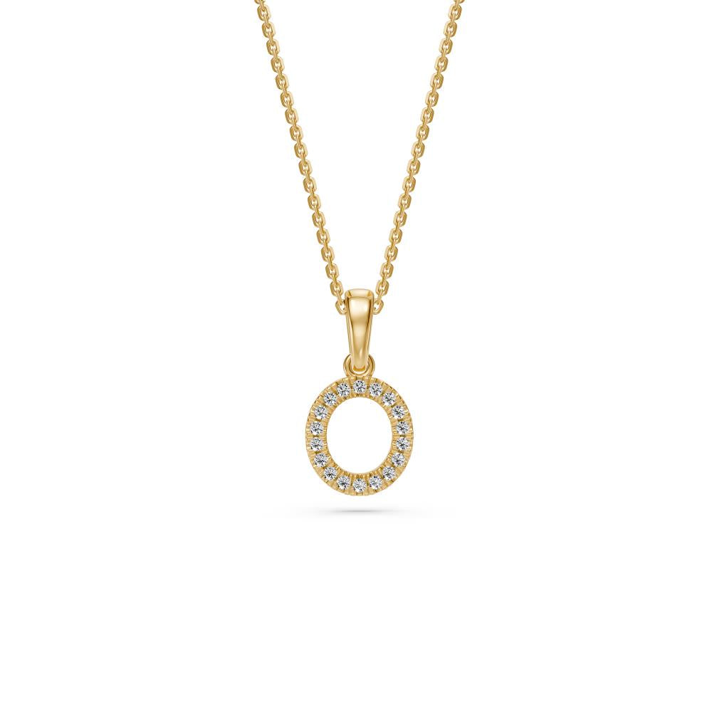 Yellow Gold Mini Pendant Necklace with Diamonds, letter O JFA199016