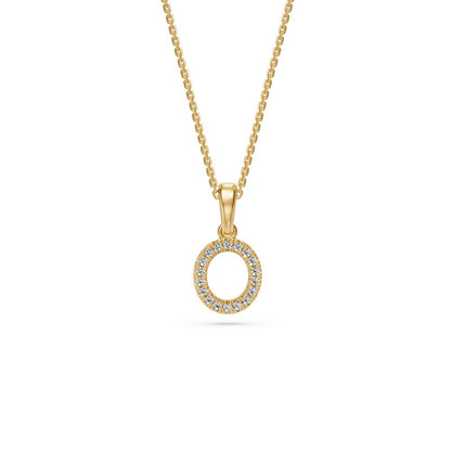 Yellow Gold Mini Pendant Necklace with Diamonds, letter O JFA199016