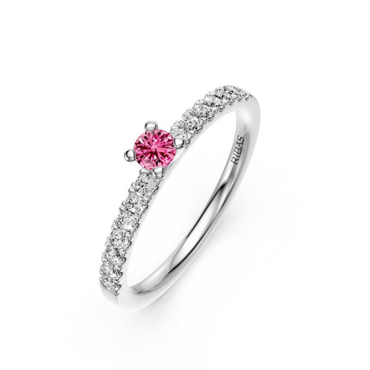 Diamond Ring with Pink Sapphire in White Gold R03410325