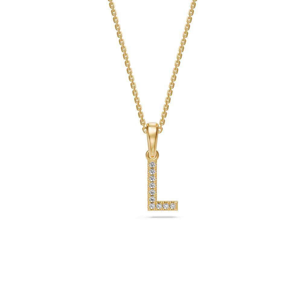 Yellow Gold Mini Pendant Necklace with Diamonds, letter L JFA199025