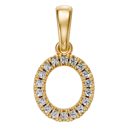 Yellow Gold Mini Pendant Necklace with Diamonds, letter O JFA199016