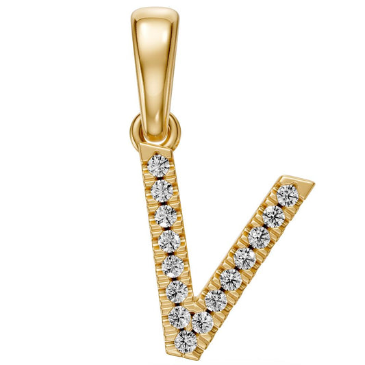 Yellow Gold Mini Pendant Necklace with Diamonds, letter V JFA203547