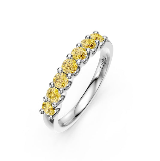 Yellow Sapphire Band Ring in White Gold R03350325