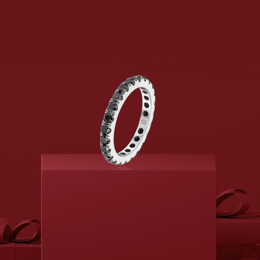 Black Diamond Band Ring in White Gold JFA199865