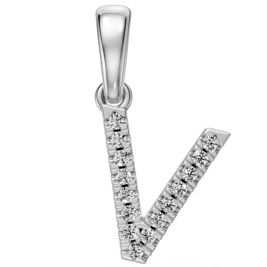 White Gold Mini Pendant Necklace with Diamonds, letter V JFA203420