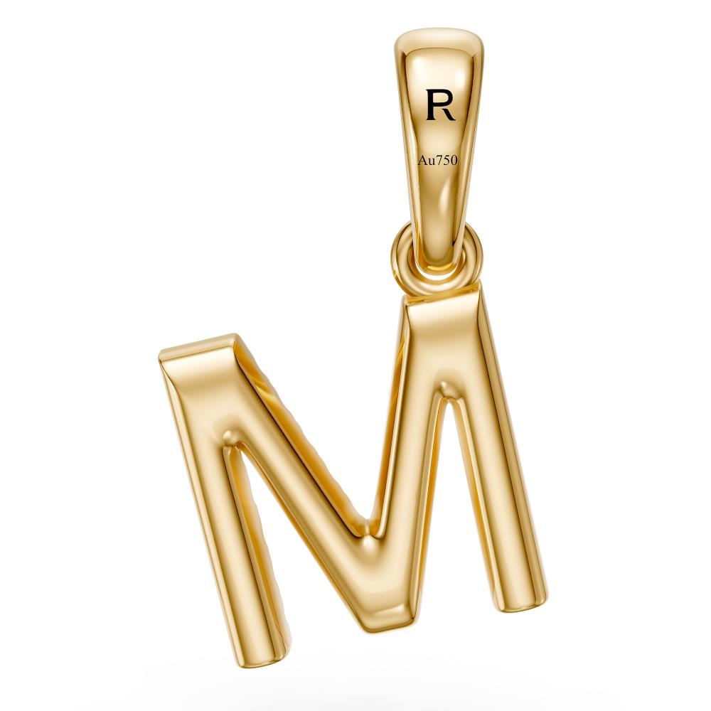 Yellow Gold Mini Pendant Necklace with Diamonds, letter M