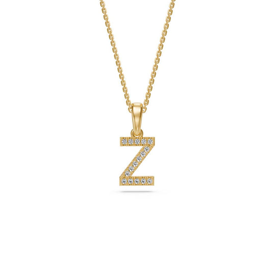 Yellow Gold Mini Pendant Necklace with Diamonds, letter Z JFA199030