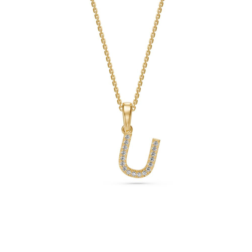 Yellow Gold Mini Pendant Necklace with Diamonds, letter U JFA199029